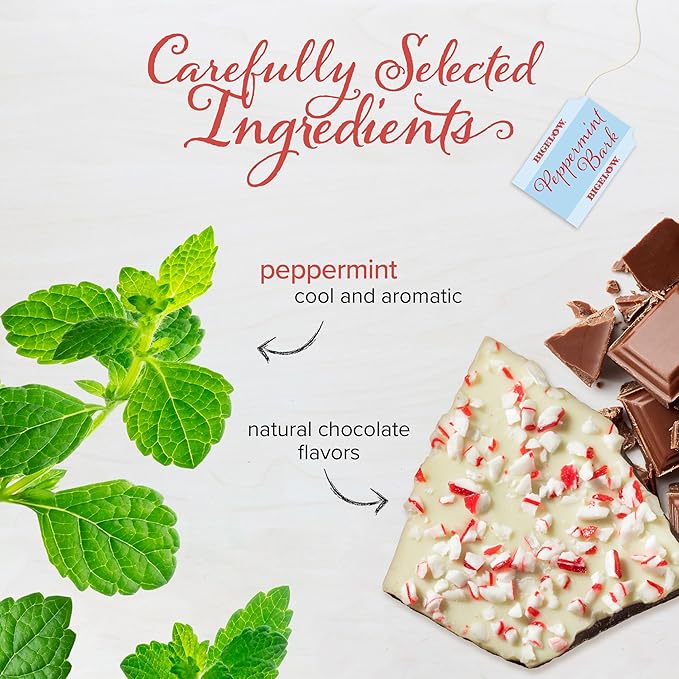 Bigelow Tea Peppermint Bark Herbal Tea, Caffeine Free Tea with Peppermint and Chocolate, Holiday and Christmas Tea, 18 Count Box (Pack of 6), 108 Total Tea Bags