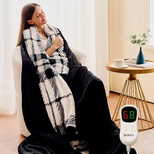 Heated Electric Blanket Twin Size - 62"x84" Flannel Heating Blanket with 10 Heating Levels & 5 Time Settings Over-Heat Protection, Winter Warmer for Adults with ETL Certification（Black）