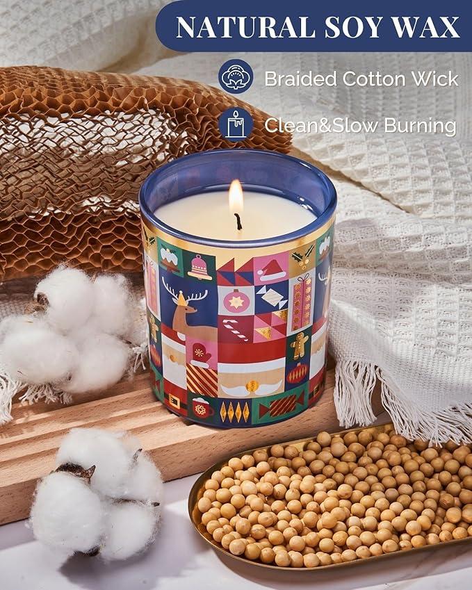 M&SENSE Magic Christmas Soy Candle for Home, Soy Wax 9.9oz 55 Hours Clean Non Toxic Slow Burn, Relaxing Cozy Winter Candles for Stress Relief, Christmas Scented Gift for Holiday Celebration