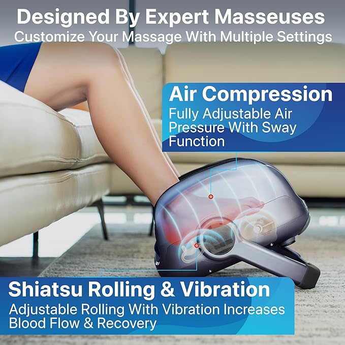 MIKO Shiatsu Foot Massager Machine Deep Tissue Massage Improves Circulation, Blood Flow with Deep Kneading, Heat Therapy - Plantar Fasciitis, Neuropathy, Diabetics Fits Up to Size15