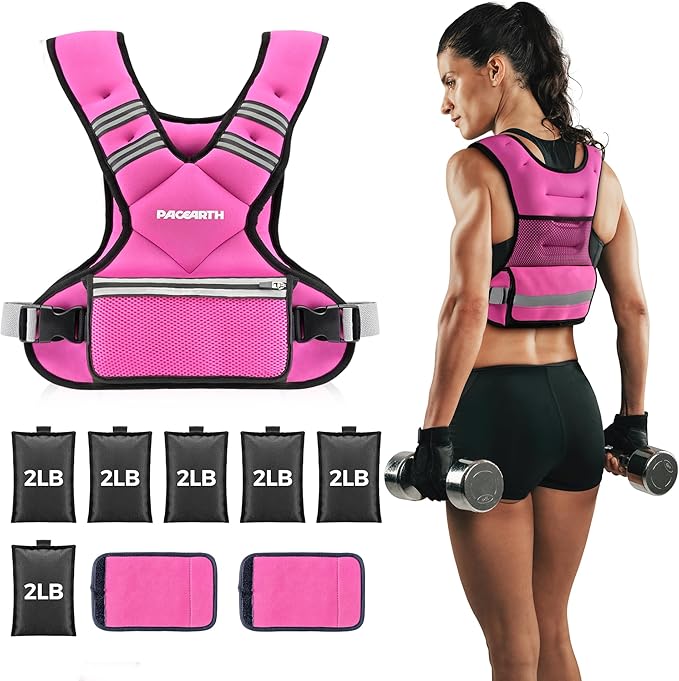 PACEARTH Adjustable Weight Vest 4-10lbs / 11-20lbs / 20-32lbs X-Shape Weighted Vest for Women and Men, Home Workout Ironsand Vest with Zipper Pouch and 6 Weight Packs, Available in Pink, Gray, Black