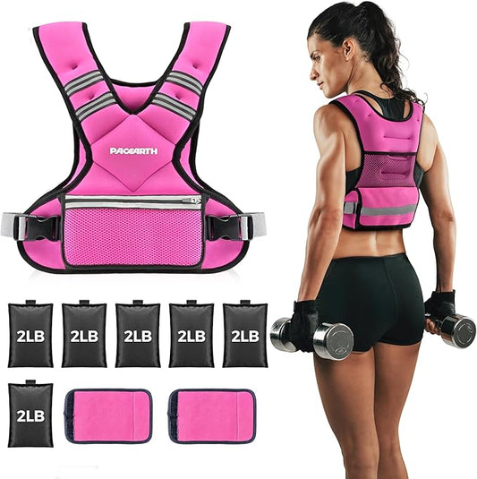 PACEARTH Adjustable Weight Vest 4-10lbs / 11-20lbs / 20-32lbs X-Shape Weighted Vest for Women and Men, Home Workout Ironsand Vest with Zipper Pouch and 6 Weight Packs, Available in Pink, Gray, Black