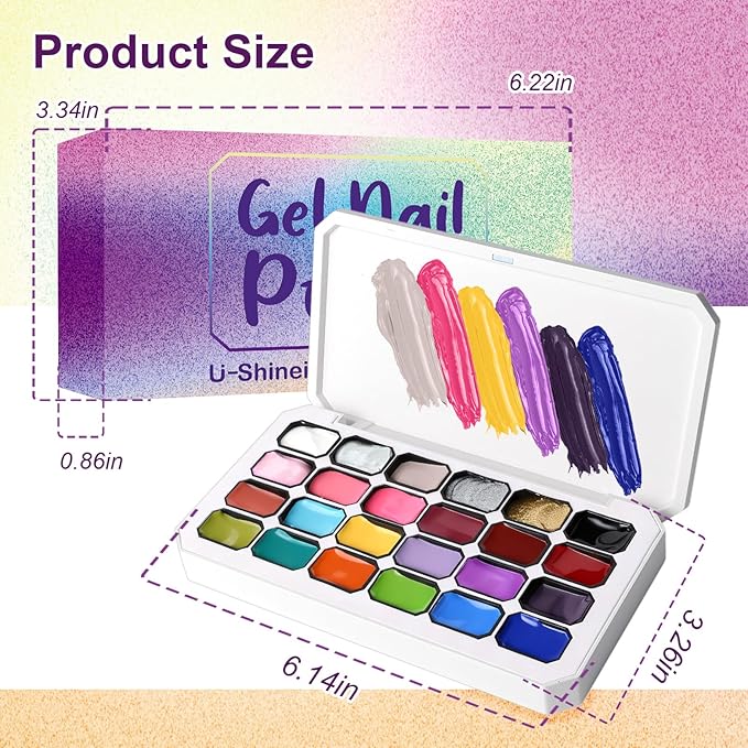 Gradient Painting Gel, 24 Gliter Colors Ombre Gel Nail Polish for Pigment Pat Silver&Gold Aura Nails, French Manicure DIY Nail Art Long-lasting No-wipe Palette A