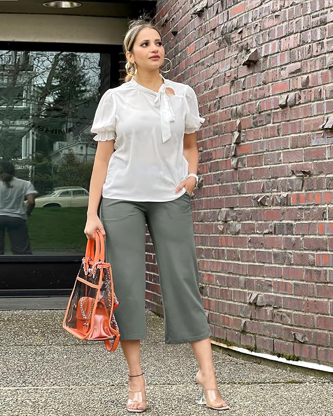 Promover Capri Pants for Women Wide Leg Yoga Cropped Pants with Pockets Loose Casual Summer Pants