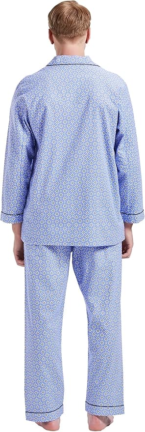 GLOBAL Men's Pajamas Sets 100% Cotton Flannel Sleepwear Long-Sleeve top & Bottom