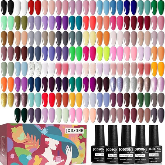 JODSONE 100 PCS (5 ml each) Gel Nail Polish Kit No Wipe Soak off Base Coat and Matte Glossy Top Coat Gel Polish Collections Gifts for Manicure Lovers