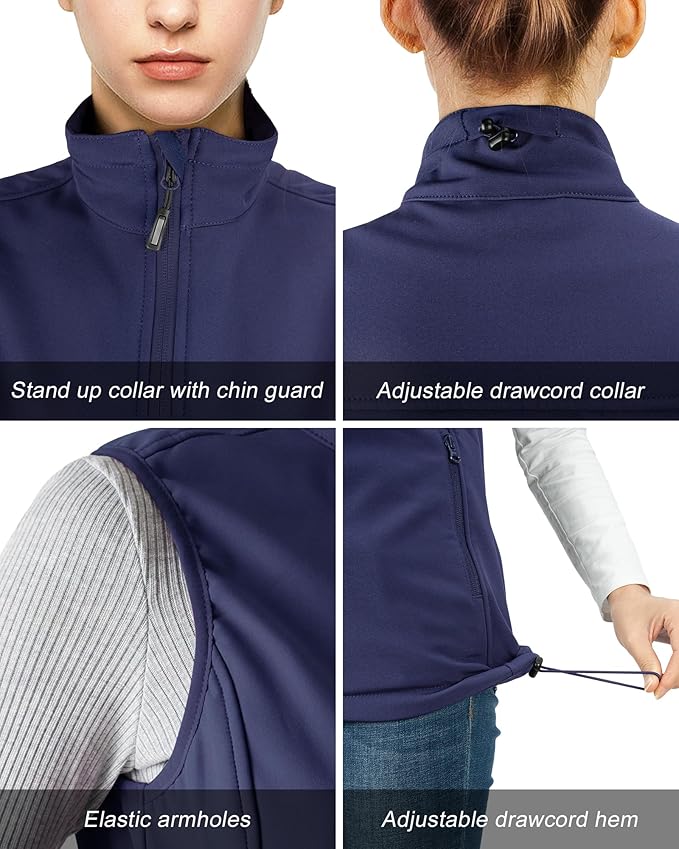 Outdoor Ventures Women's Lightweight Softshell Vest Windproof Fleece Lined Zip Up Sleeveless Jacket for Running Hiking Golf