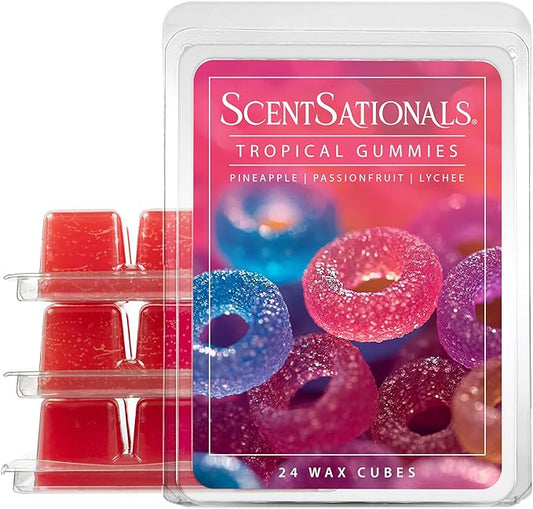 Scentsationals Wax Melts, Wax Cubes Strong Scent – Candy Collection 2 Tropical Gummies – Long Lasting Scented Melts for Warmer, 10oz (24-Cubes)