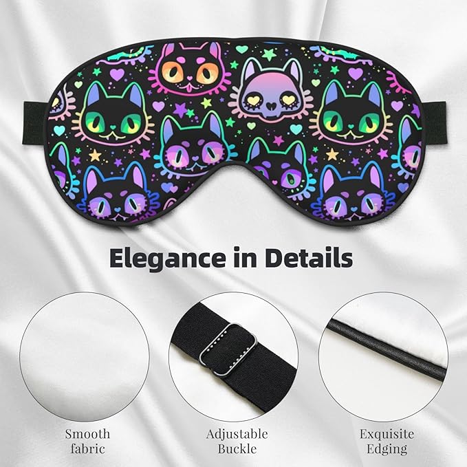 Sleep Eye Mask Cute Bright Neon Cat Sleep Mask for Women Men Comfortable Eye Mask with Adjustable Strap Soft Eye Cover Blindfold for Travel Yoga Nap Shift Work