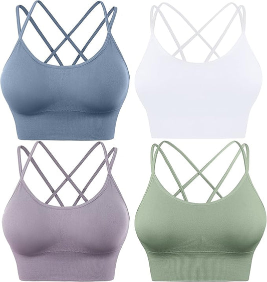 Evercute Cross Back Sport Bras Padded Strappy Criss Cross Cropped Bras for Yoga Workout Fitness Low Impact
