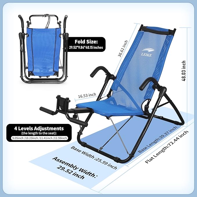 Leikefitness Ab Exercise Chair Core Strengthening Lightweight Foldable Sport Abdominal Exerciser Strength Training Inversion Equipment AB3900(Blue)