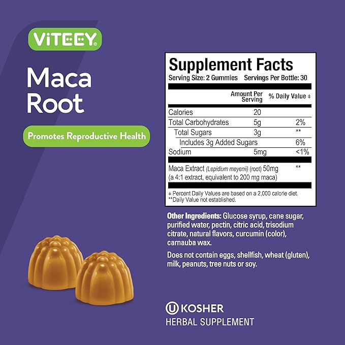Viteey Black Maca Root Gummies - Drive, Passion & Energy Support - Black Maca Root for Men & Women - Vegan, Gluten Free - 120 Count