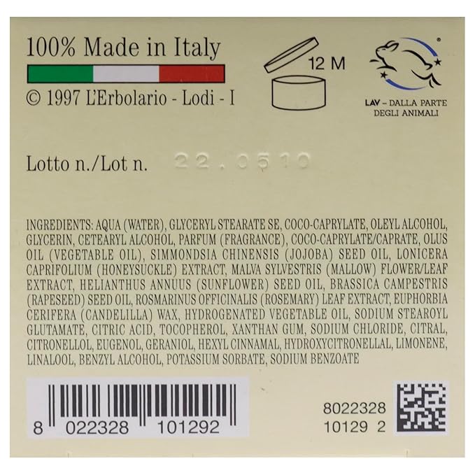 LErbolario Perfumed Body Cream, Honeysuckle, 5.7 oz - Body Lotion - With Extracts of Jojoba Oil - Floral Citrus Scent - Moisturizing - Cruelty-Free