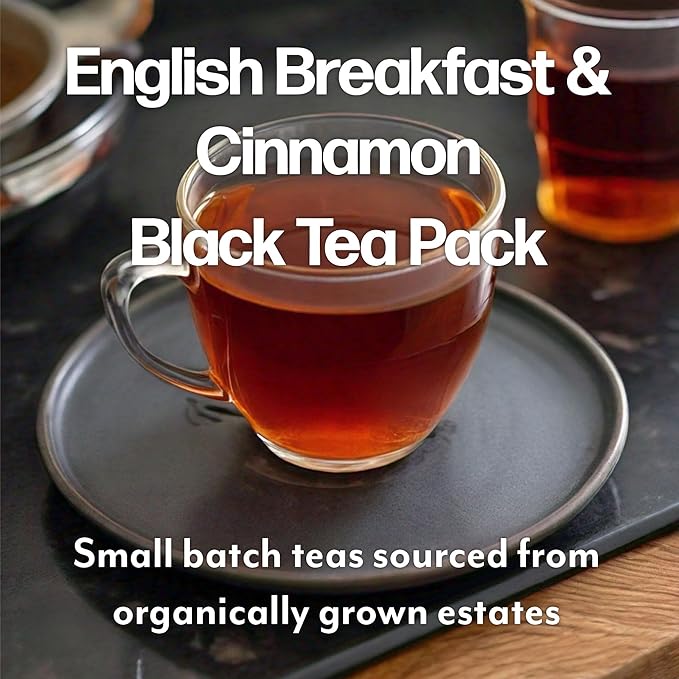 Maud's Organic Cinnamon Black Tea & Organic English Breakfast Black Tea Pods Bundle, 46 ct, Recyclable Single Serve Tea Pods – 100% Gourmet Blended Tea Leaves, Compatible with Keurig K Cups Maker