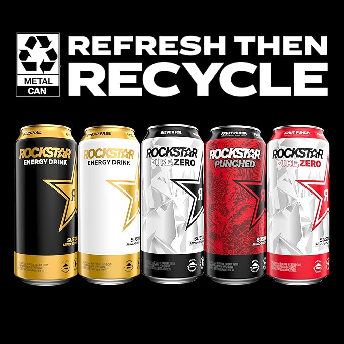 Rockstar Energy Drink with Caffeine Taurine and Electrolytes, Recovery Orange, 16 Fl Oz (Pack of 12)