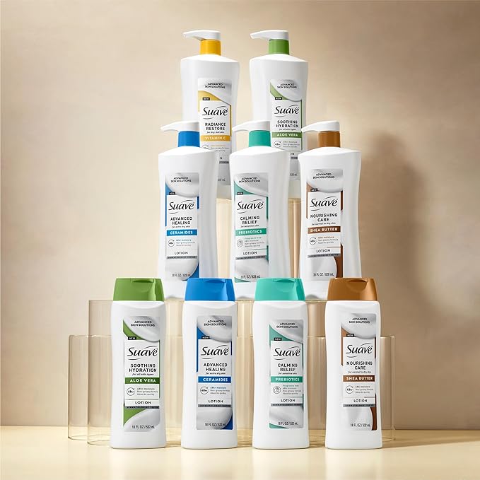 Suave Nourishing Care Hand & Body Lotion with Shea Butter for Women, Deep Moisture for Dry Skin, Fast Absorbing, Allergen Free Moisturizing Cream, 18FL OZ, 6 Pack