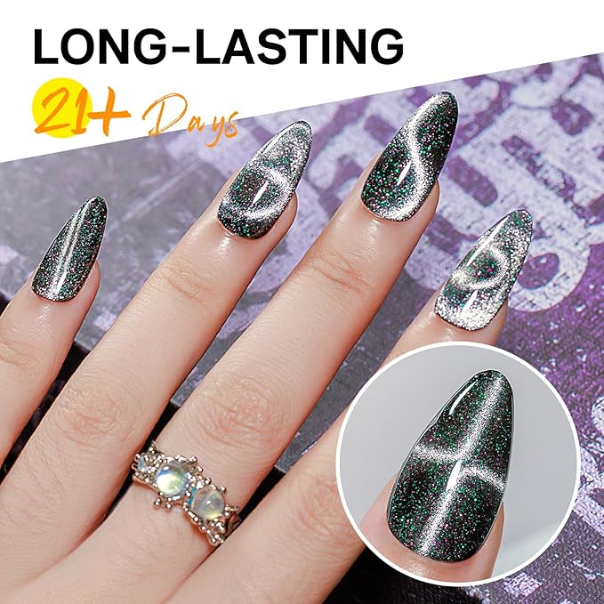 MIZHSE Cat Eye Gel Nail Polish 10 Colors, Glitter Magnetic Gel Polish Set with Magnet Stick, Holographic Galaxy Effect Cat Eye Nail Polish Soak Off Nail Art Manicure Kit Gift for Women