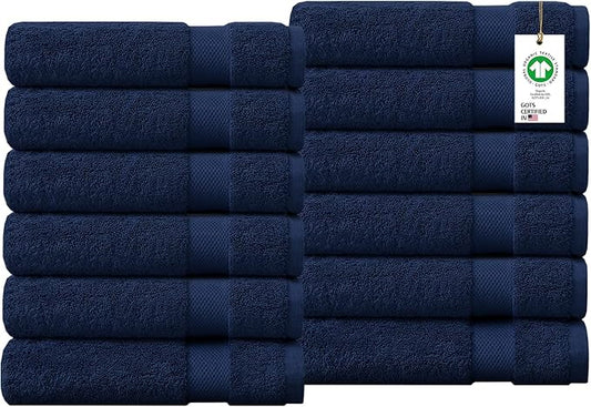 Delara 100% Organic Cotton Towels 650 GSM Plush Feather Touch Quick Dry Hand Towel, Pack of 12 GOTS Certified, Oeko-Tex Green Certified, Organic Cotton Hand Towel, 20"X30"