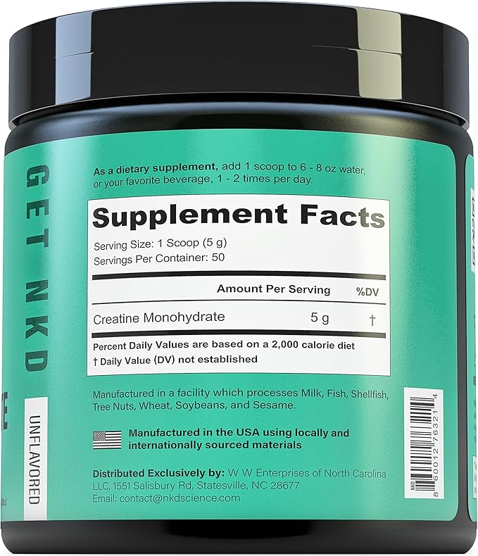 Creatine Monohydrate Third Party Tested 50 Servings micronized creatine for Strength and Recovery - 5g per Serving - unflavored