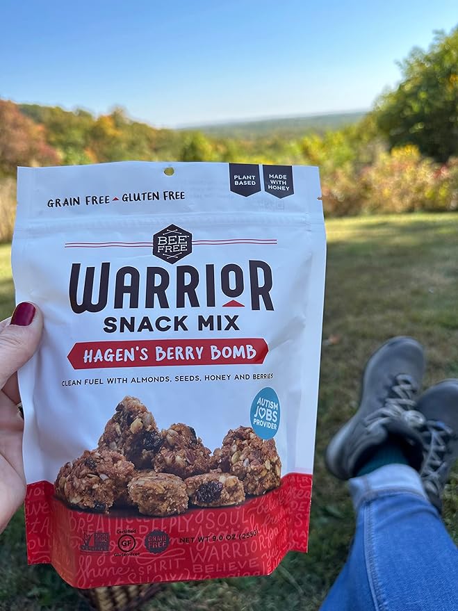 BeeFree Warrior Mix Gluten Free Granola - Chunky Granola Bites | Paleo, Low Carb, Grain Free, Preservative Free, Oat Free | Low Calorie Snacks | Hagen’s Berry Bomb, 9 Ounce Bags, 3 Pack