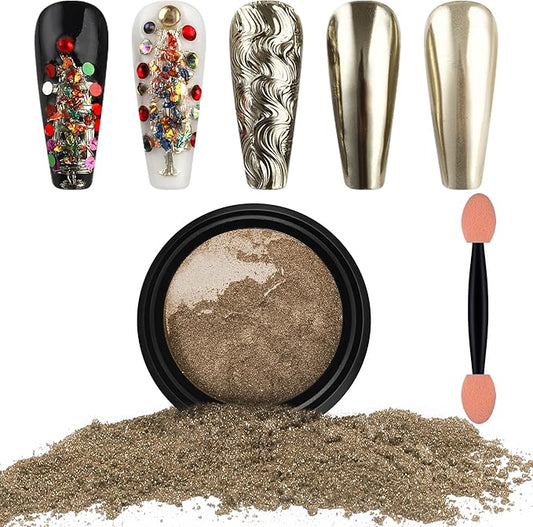 Artdone Chrome Nail Powder, Pale Gold Iridescent Aurora Powder Metallic Mirror Effect Pigment Pearlescent Mermaid Pigment Pearl Glitter Dust Kit, Nail Art Decoration, Resin Craft
