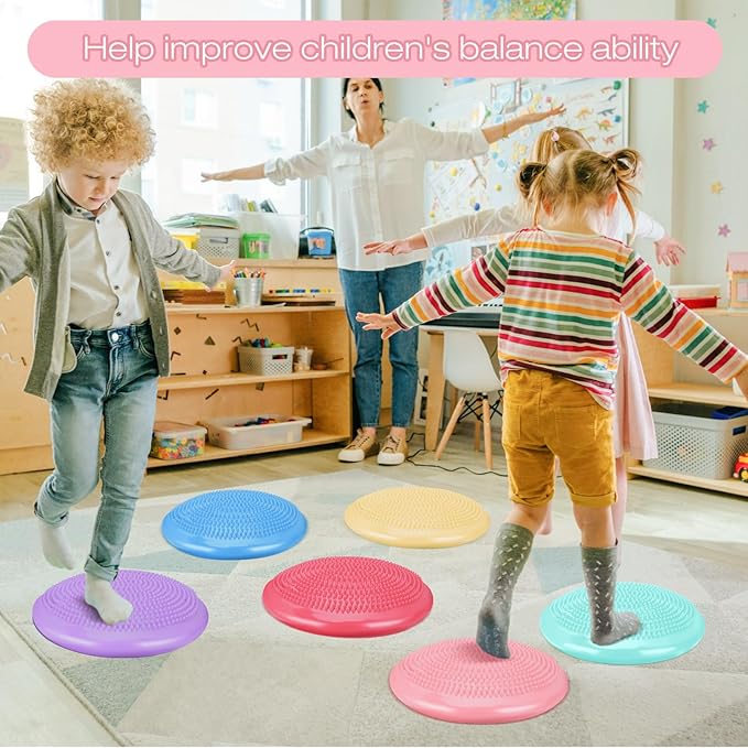 Amylove 6 Pcs Wiggle Seat Inflated Wobble Cushion for Sensory Kid 13 Inch Balance Disc Kids Flexible Seating Exercise Sensory Pad Chair Cushion for Classroom Office School