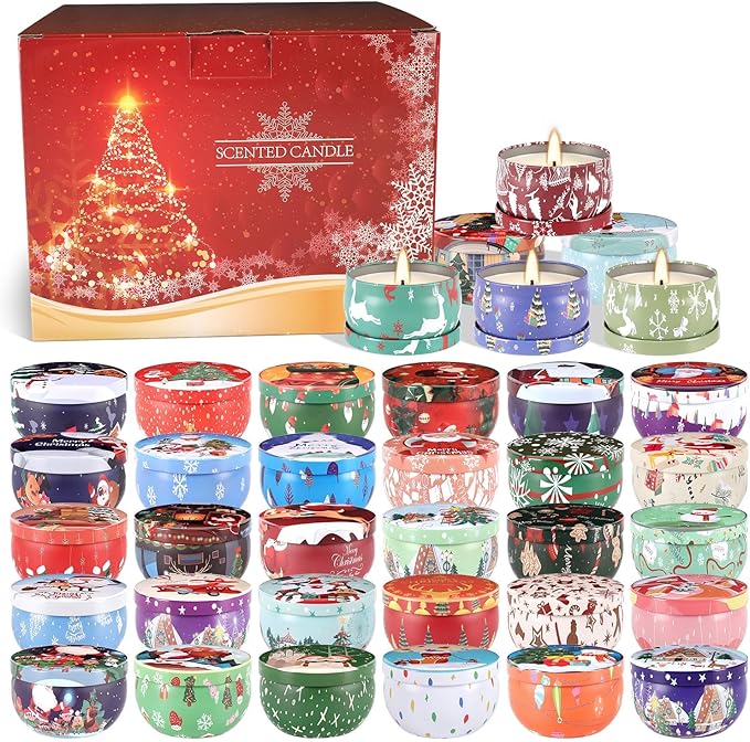 36 Packs Christmas Scented Candles, 2.5oz Smokeless Clean Burning Soy Wax Candles for Home Decor, Festive Gifts & Holiday Ambiance
