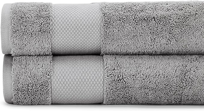 BIOWEAVES 100% Organic Cotton 700 GSM Plush Bath Towels 30" x 58" GOTS Certified - Light Grey, Pack of 2