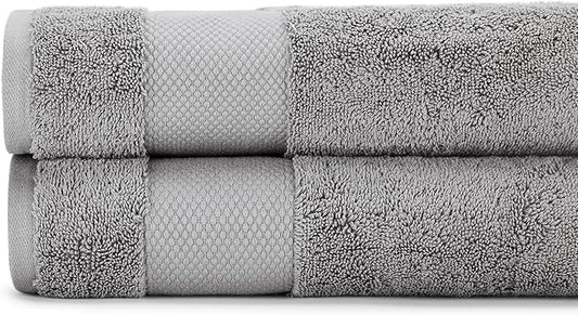 BIOWEAVES 100% Organic Cotton 700 GSM Plush Bath Towels 30" x 58" GOTS Certified - Light Grey, Pack of 2