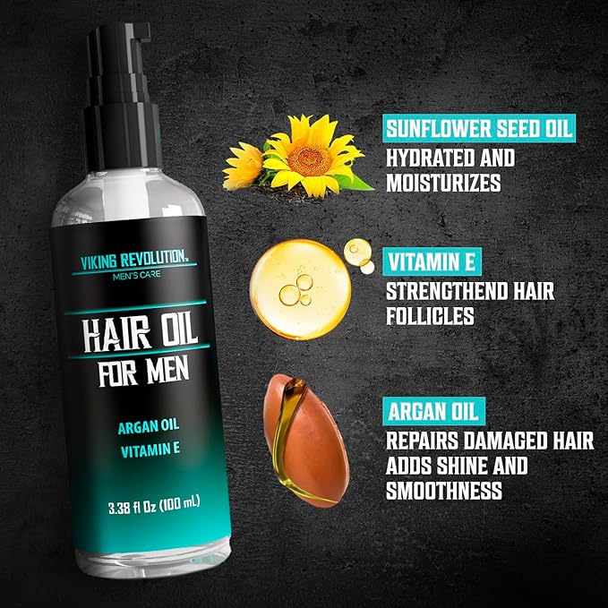 Viking Revolution Sea Salt Spray for Hair Men (8fl oz), Hydrating Hair Oil for Men with Vitamin E (3.38fl oz) and Styling Powder (1oz) - Mens Styling Texturizing Kit