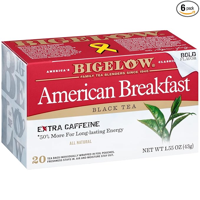 Bigelow American Breakfast Black Tea Bags, 20 Count Box (Pack of 6) Caffeinated Black Tea, 120 Tea Bags Total