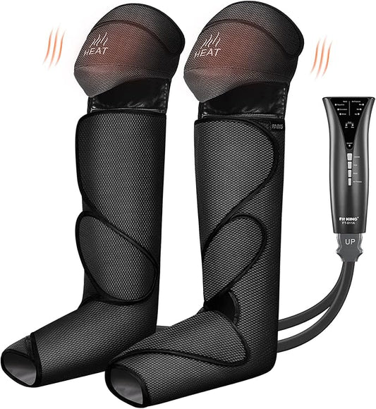 FIT KING Foot and Leg Compression Massager for Circulation and Pain Relief with Knee Heating Therapy - Handheld Controller 3 Modes 3 Intensities - Gift for Mom Wife Family