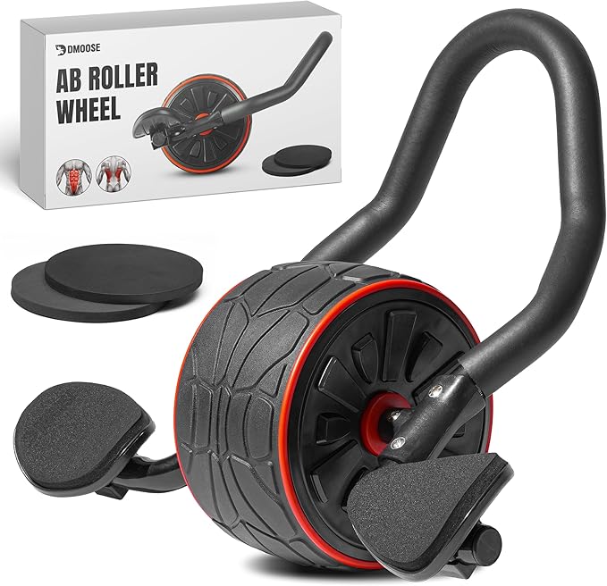 DMoose Fitness Ab Roller Wheel with Elbow Support & 2 Knee Pads - Abdominal Exercise Trainer for Core Strength Training - Ultimate Abs Workout Equipment for Home and Gym - Ab Machine for Men & Women