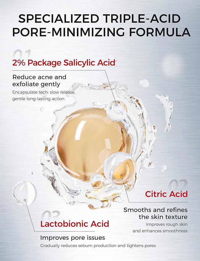 2% Salicylic Acid Serum: Pore Minimizer & Acne Treatment for Face with AHA PHA Tranexamic Acid Niacinamide & Tembusu Extract | Exfoliant for Acne & Blemish Skin | Oil Control | 1 FL OZ