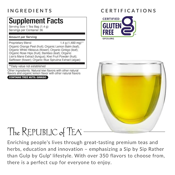 The Republic of Tea Beautifying Botanicals Beauty Brain Herbal Tea, 36 Tea Bags