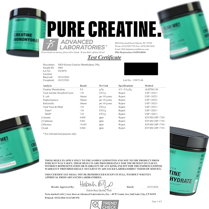 Creatine Monohydrate Third Party Tested 50 Servings micronized creatine for Strength and Recovery - 5g per Serving - unflavored
