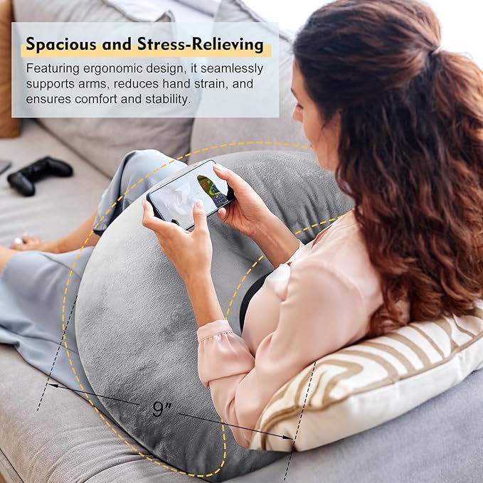 Gaming Pillow Arm Support Pillow for Bed & Sofa: Ergonomic U-Shaped Lap Pillow with Elbow Rest for Adults & Kids - Reduces Arm Pain & Fatigue During Gaming, Reading, Working & Crocheting