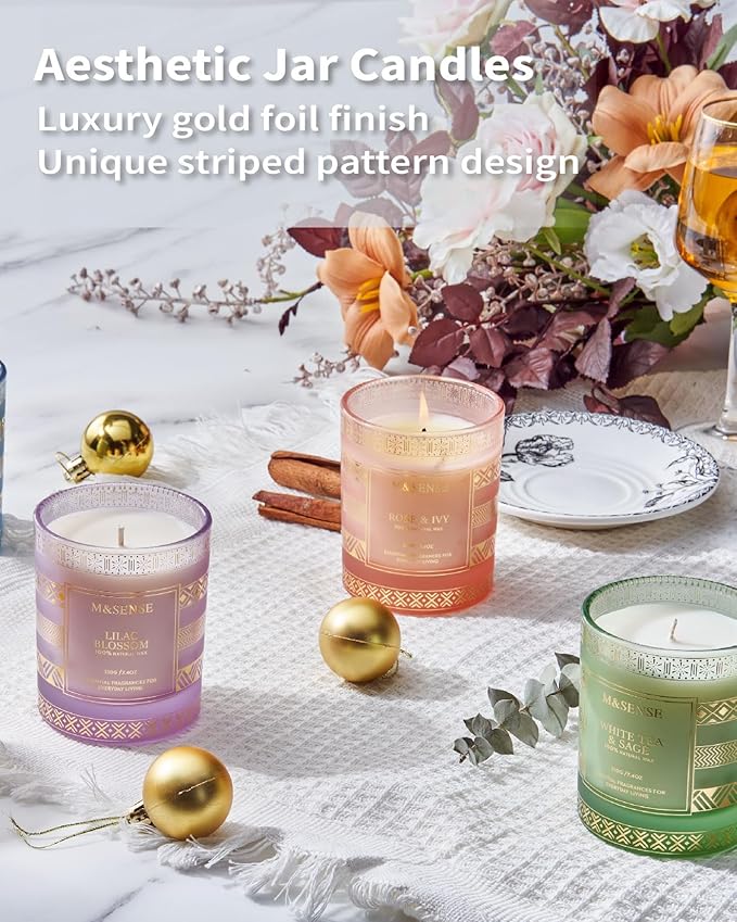 M&SENSE Sunshine Linen Scented Candles, 7.4oz 45 Hour Long Lasting Highly Scented Candles Home Decor, All-Natural Soy Wax Luxury Candle Christmas Thanksgiving Halloween Gifts