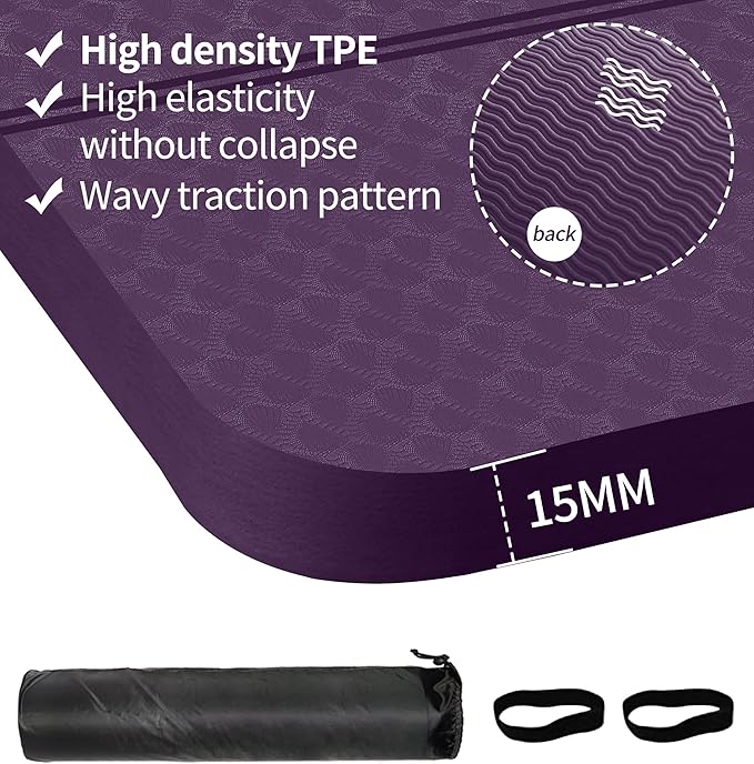 nuveti Large Exercise Mat - 15mm/20mm/30mm Thick Yoga Mat | Workout Mat for Fitness, Yoga, Pilates, Stretching & Floor Exercises for Women & Men with Free Carrying Bag