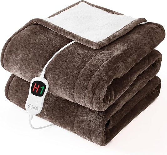 Homemate Electric Heated Blanket Full - 72"x84" Heating Bed Blankets Throw with 10 Heating Levels 8 Hours Auto Off Fast Heating Over-Heated Protection Ultra Soft Warm Flannel ETL Certified Brown