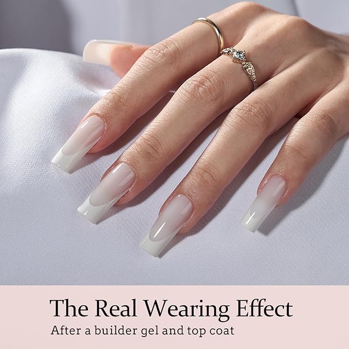 BTArtboxnails French Tip Press on Nails - 150pcs XCOATTIPS Long Square Modern French Tip Nails, White on White Soft Gel Nail Tips Pre-applied Tip Primer & Base Coat, No Need File False Nails