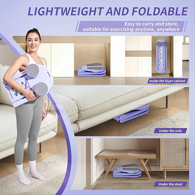 Pilates Board Reformer Premium 15-in-1 Upgraded Foldable - Portable Home Gym Digital Display, Resistance Bands,Balance Board and Timer - Ideal for Abs, Core and Full-Body Workout for Women