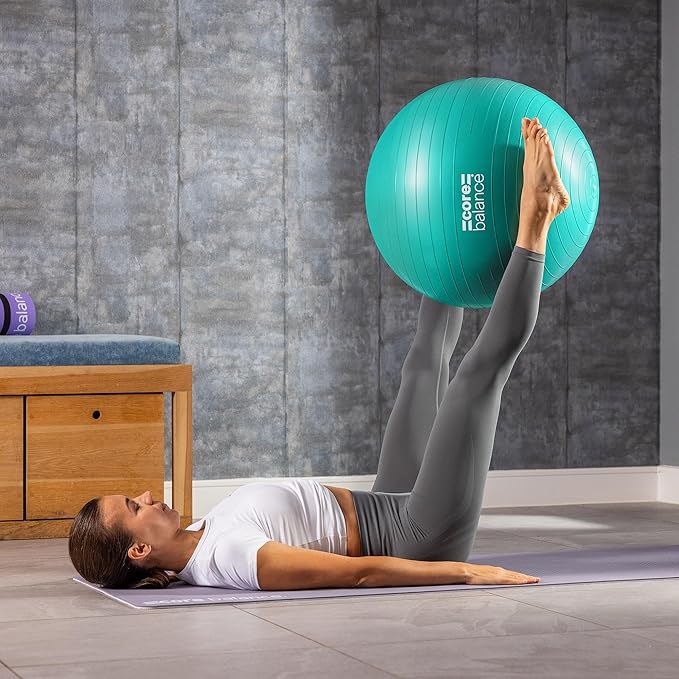 Core Balance Exercise Ball for Workouts, Anti-Burst and Slip Resistant, Swiss Yoga Ball for Pregnancy, Stability, Fitness and Physical Therapy, 4 Sizes, with Pump