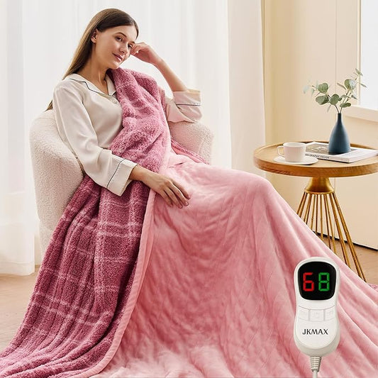 Heated Electric Blanket Full Size - 72"x84" Flannel Heating Blanket with 10 Heating Levels & 5 Time Settings Over-Heat Protection, Winter Warmer for Adults with ETL Certification（Pink）