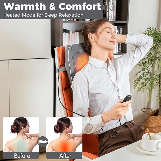 Brelley Shiatsu Neck and Back Massager with Heat, Deep Tissue Kneading Massage Pillow, Electric Massagers with Bi-Directional Rotating Head for Neck, Back, Shoulders, and Legs