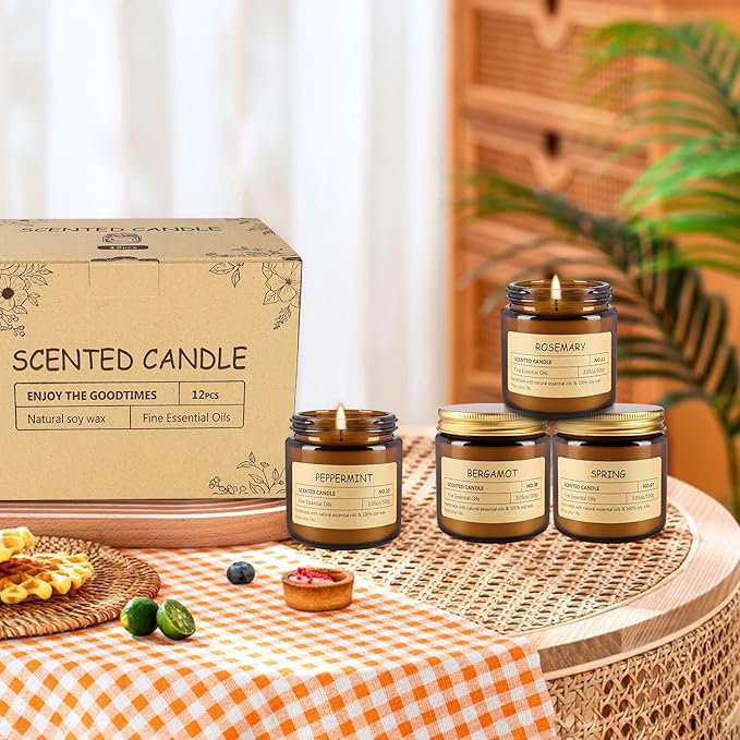 12 Pcs Scented Candles with Added Natural Essential Oils, 3.05oz, Suitable for Various Festivals, Parties, Yoga, and Home Scene.