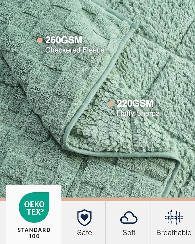 Kivik Weighted Blanket for Adult, 15 lbs Checkered Throw Blankets, Soft Dual Sided Heavy Fleece Checkerboard Blanket for Couch Sofa Bed, Twin Size 48 x 72 Inches, Sage Green