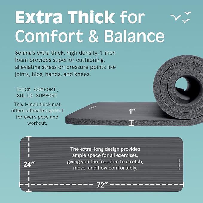 Retrospec Solana Yoga Mat 1" Thick With Nylon Strap For Men & Women - Non Slip Exercise Mat For Home Yoga, Pilates, Stretching, Floor & Fitness Workouts