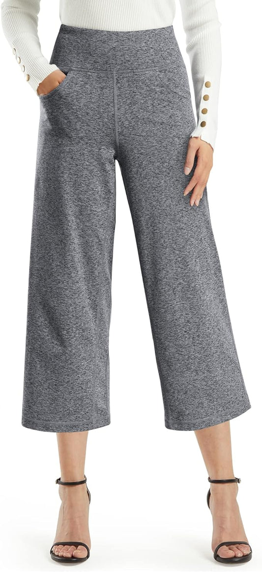 Promover Capri Pants for Women Wide Leg Yoga Cropped Pants with Pockets Loose Casual Summer Pants