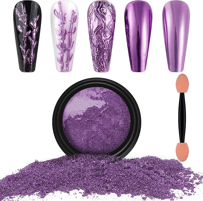 Artdone Chrome Nail Powder, Purple Iridescent Aurora Powder Metallic Mirror Effect Pigment Pearlescent Mermaid Pigment Pearl Glitter Dust Kit, Nail Art Decoration, Resin Craft